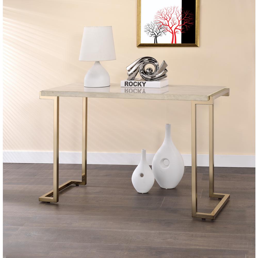 Boice II Sofa Table, Faux Marble & Champagne. Picture 7