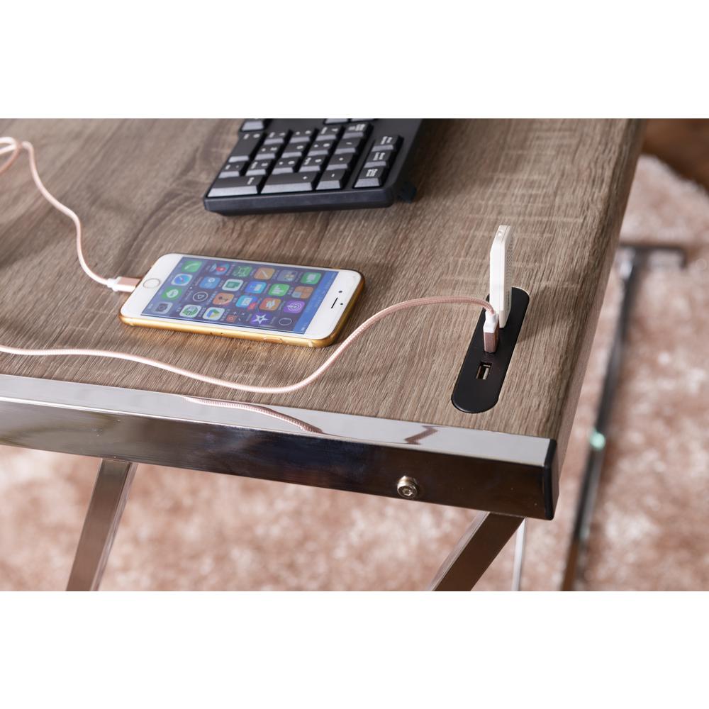 Finis Desk (USB Dock), Weathered Oak & Chrome. Picture 4
