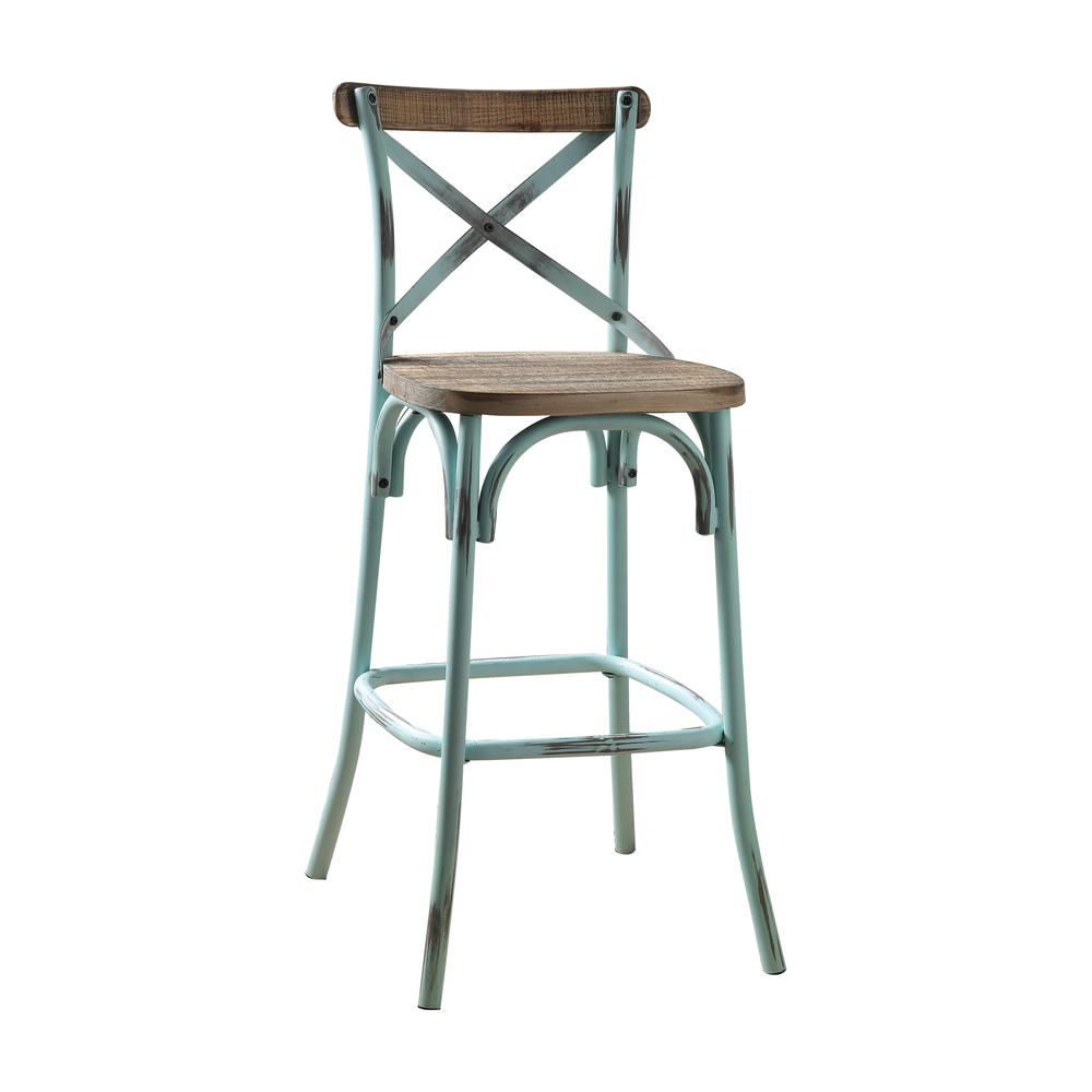 Zaire Bar Chair (1Pc), Antique Turquoise & Antique Oak, 29" Seat Height. Picture 2