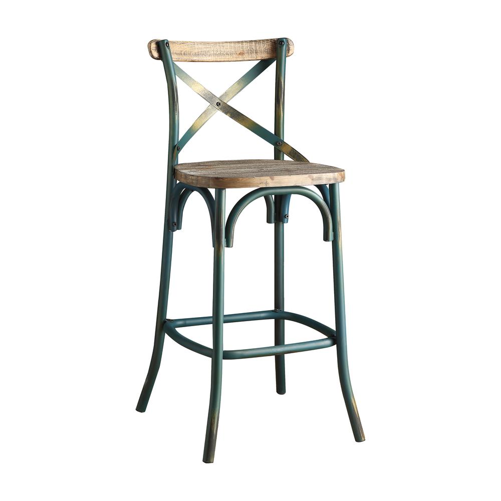 Zaire Bar Chair (1Pc), Antique Turquoise & Antique Oak, 29" Seat Height. Picture 3