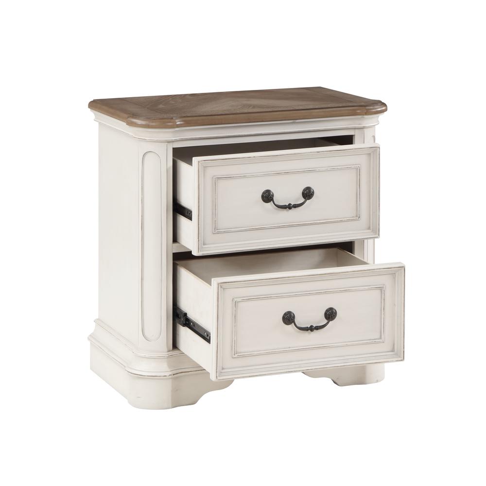 Florian Gray Fabric & Antique White Finish Nightstand. Picture 4