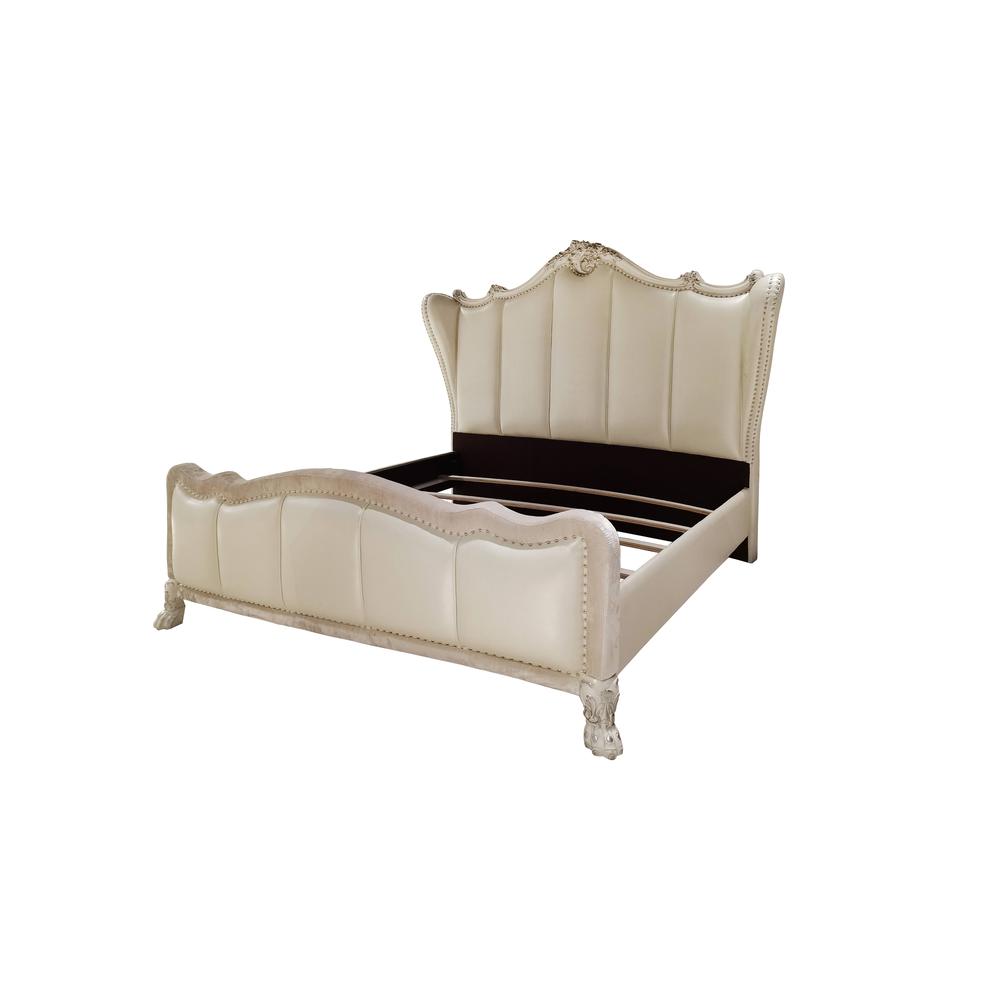 Dresden II Synthetic Leather & Bone White Finish Eastern King Bed. Picture 1