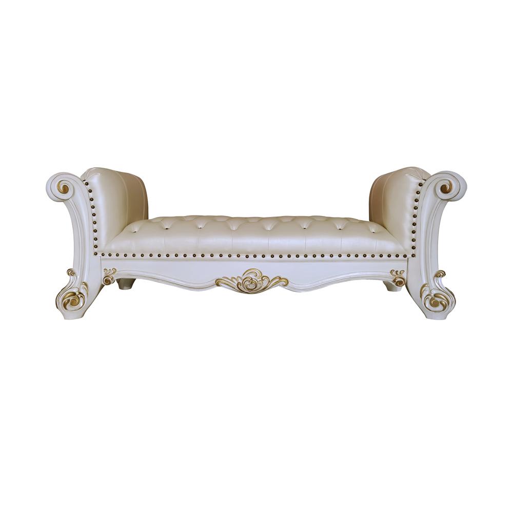 Vendome Wooden Upholstered Tufted Bench in Antique Pearl. Picture 1