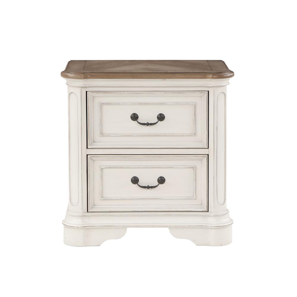 Florian Gray Fabric & Antique White Finish Nightstand. Picture 2