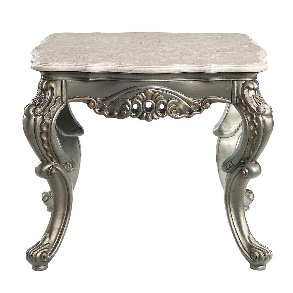 Furniture Miliani Marble & Wood End Table in Natural/Antique Bronze. Picture 1