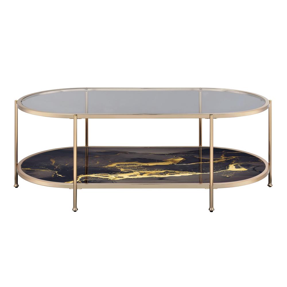 Fiorella Coffee Table, Glass, Black Marble Paint & Gold Finish. Picture 1