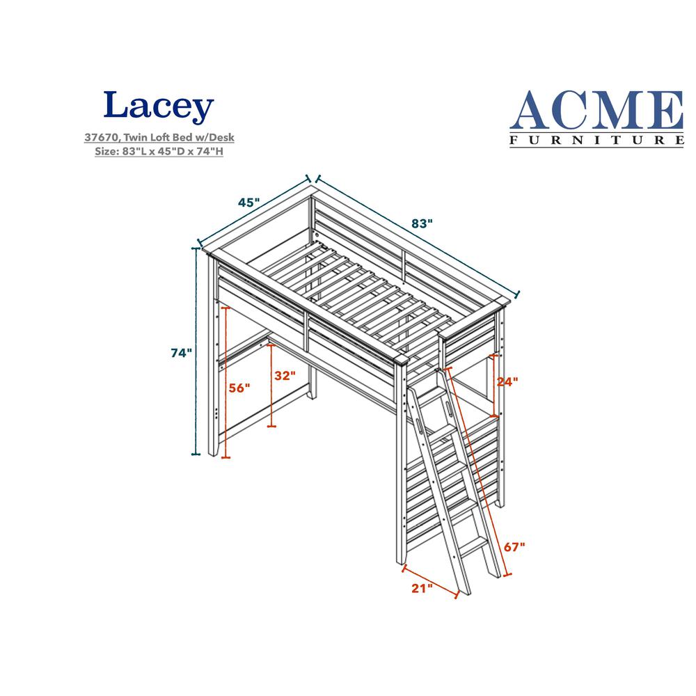 Lacey Loft Bed w/Desk (Twin), White (1Set/3Ctn). Picture 14