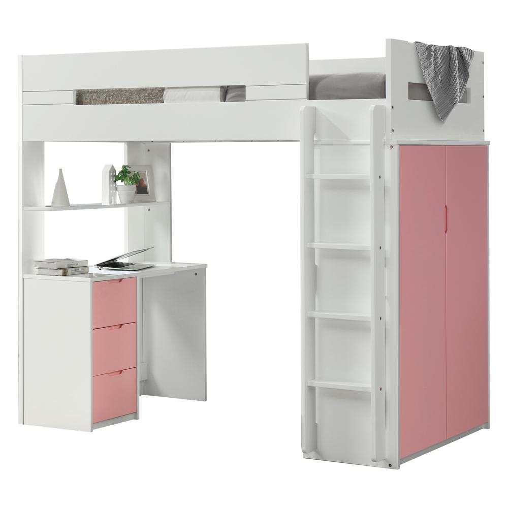 Nerice Loft Bed, White & Pink (1Set/5Ctn). Picture 1