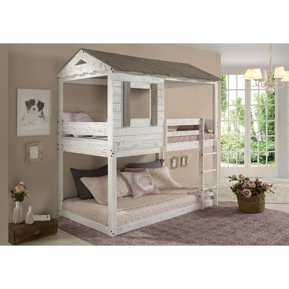 ACME Darlene Twin/Twin Bunk Bed, Rustic White. Picture 1