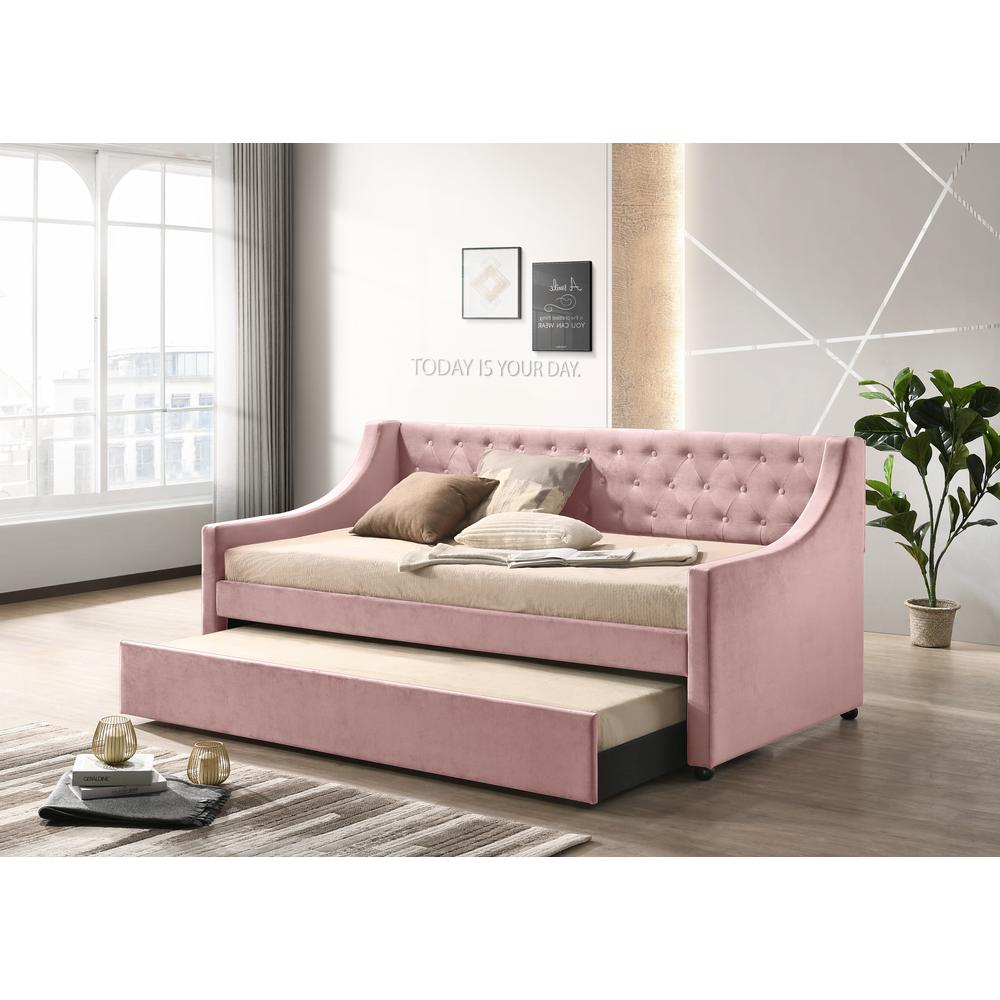 ACME Lianna Twin Daybed & Trundle, Pink Velvet. Picture 1