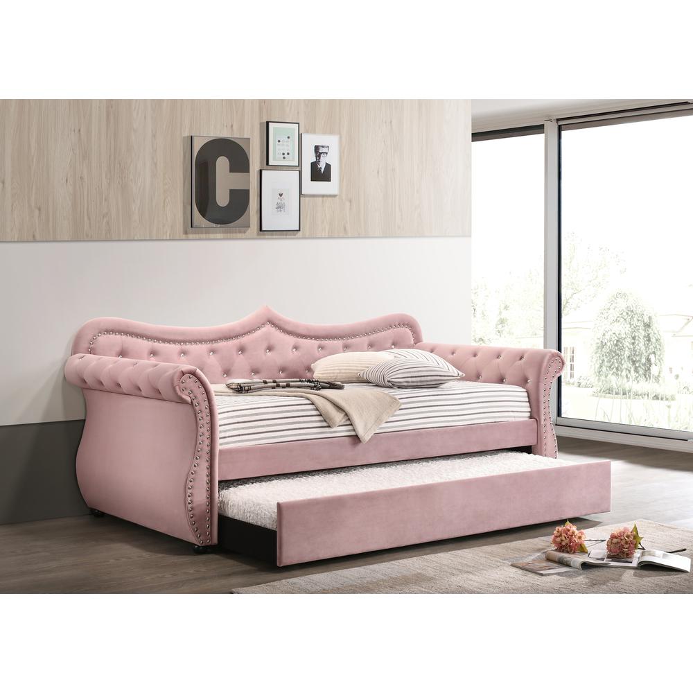 ACME Adkins Daybed & Trundle, Pink Velvet. Picture 1