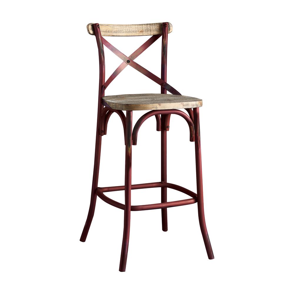 Zaire Bar Chair (1Pc), Antique Red & Antique Oak, 29" Seat Height. Picture 4