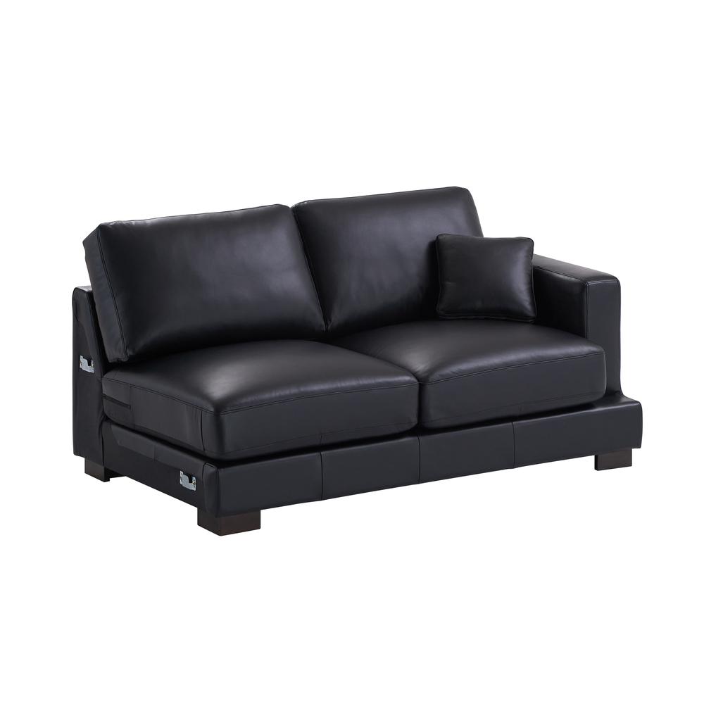 Geralyn Wooden Leather Sectional Sofa with 2 Pillows in Black. Picture 2