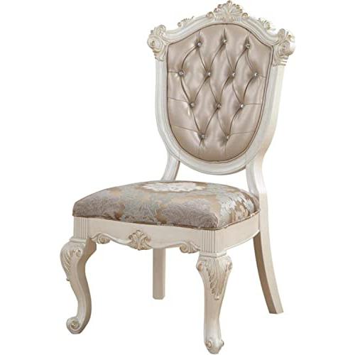 ACME Chantelle Side Chair (Set-2), Rose Gold PU & Pearl White. Picture 1