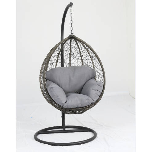 Simona Patio Swing Chair with Stand, Beige Fabric & Black Wicker. Picture 3