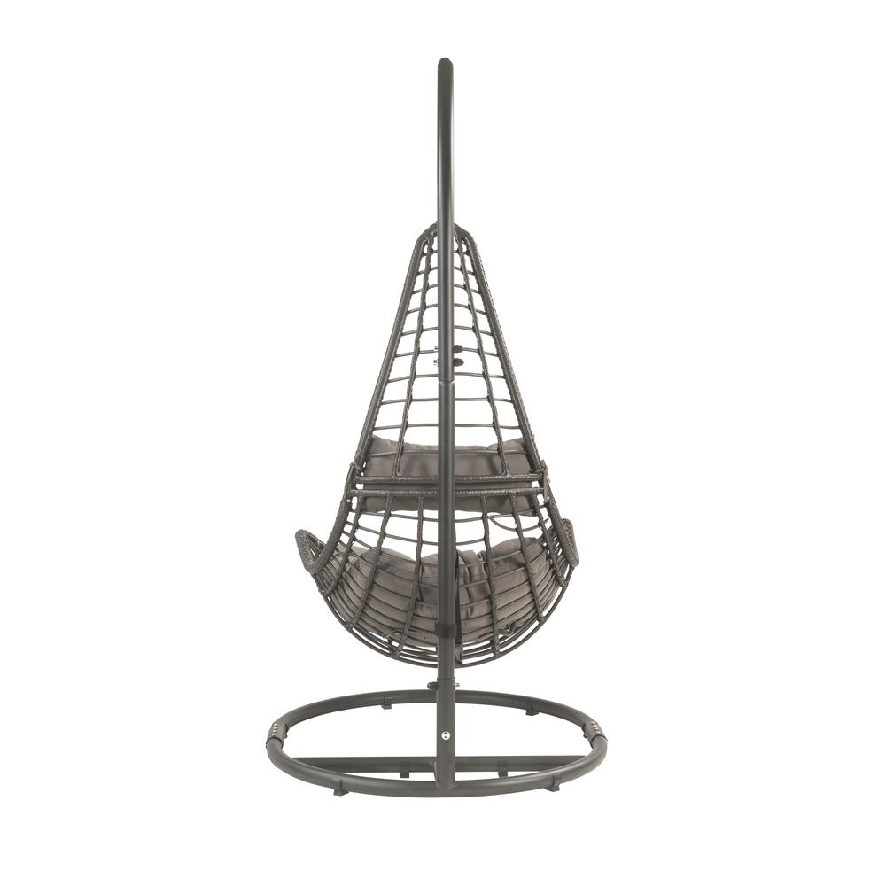Uzae Patio Hanging Chair with Stand, Gray Fabric & Charcoal Wicker (45105). Picture 2