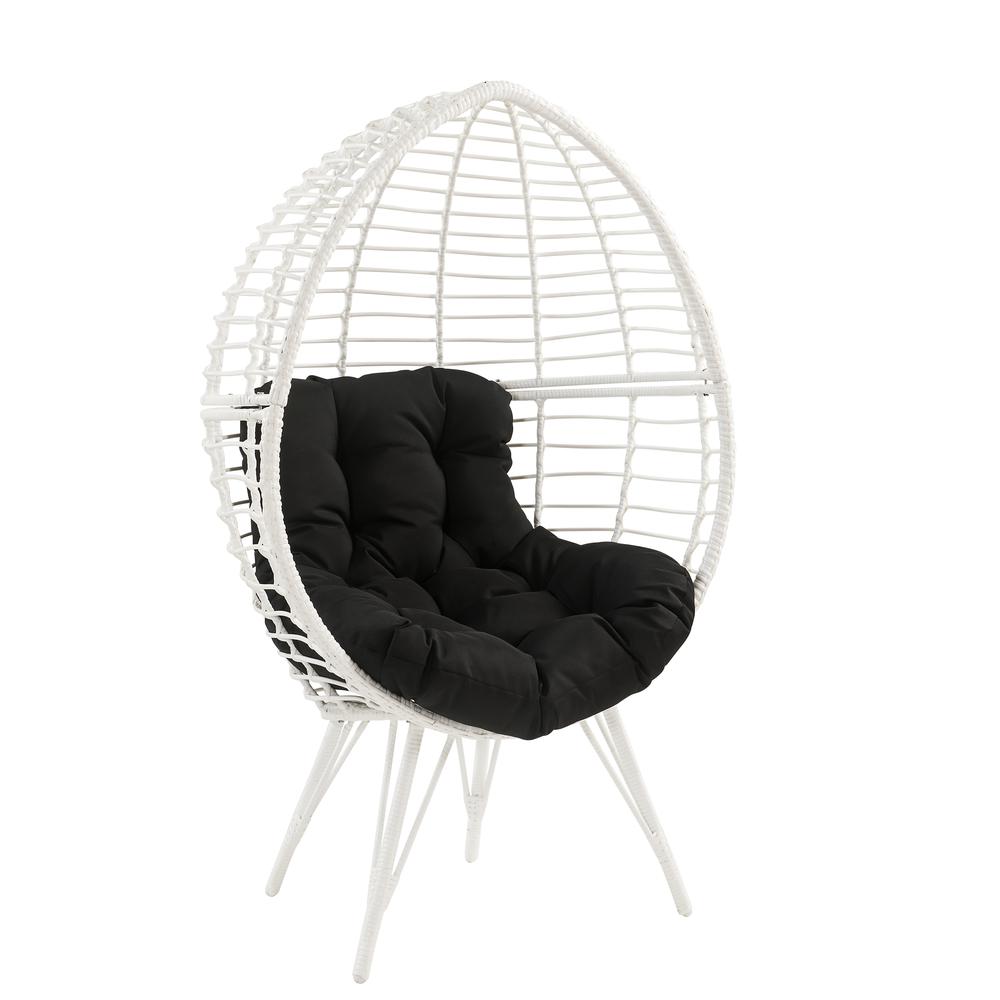 Galzed Patio Lounge Chair, Black Fabric & White Wicker (45109). Picture 1