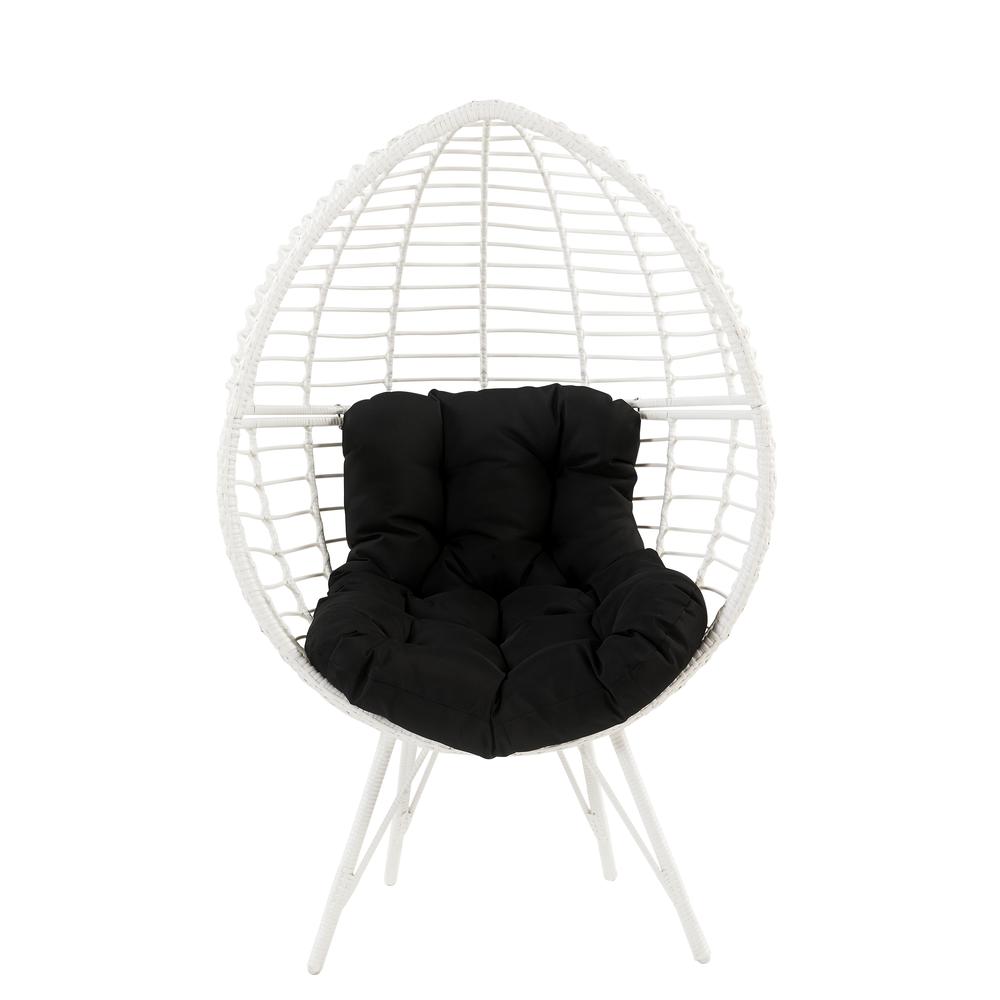Galzed Patio Lounge Chair, Black Fabric & White Wicker (45109). Picture 3