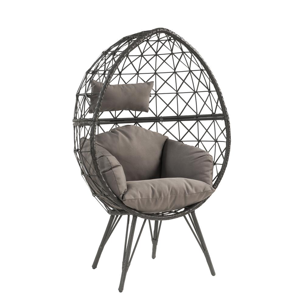 Aeven Patio Lounge Chair, Light Gray Fabric & Black Wicker (45111). Picture 1