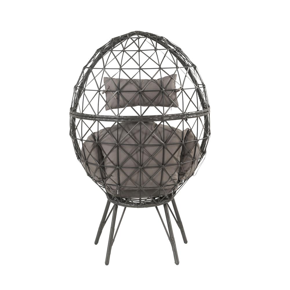 Aeven Patio Lounge Chair, Light Gray Fabric & Black Wicker (45111). Picture 2