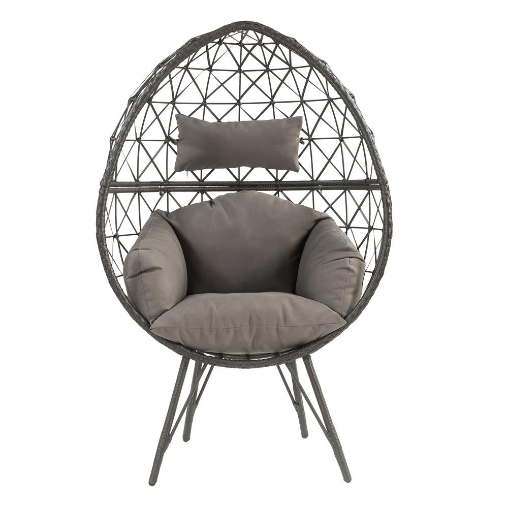 Aeven Patio Lounge Chair, Light Gray Fabric & Black Wicker (45111). Picture 3