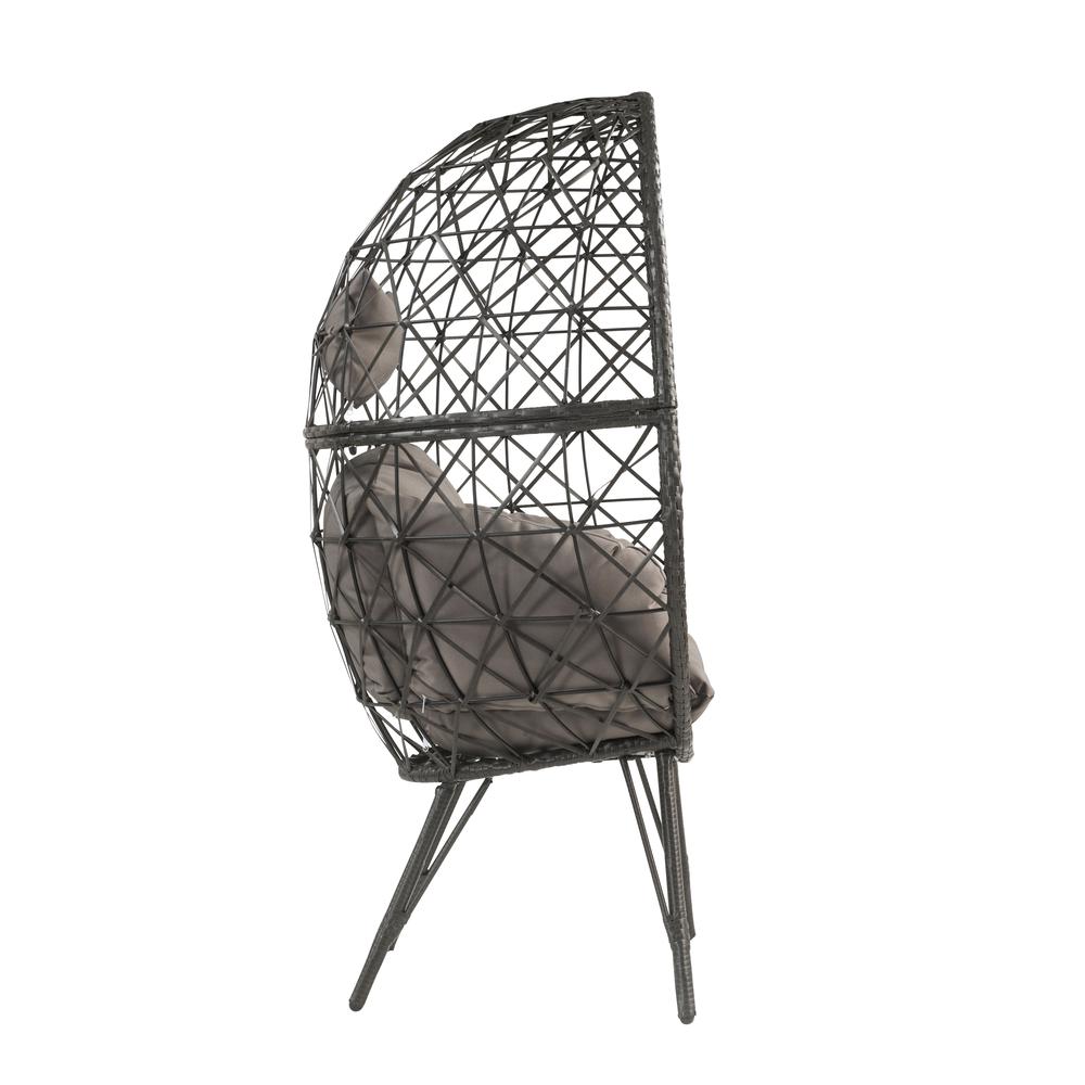Aeven Patio Lounge Chair, Light Gray Fabric & Black Wicker (45111). Picture 5