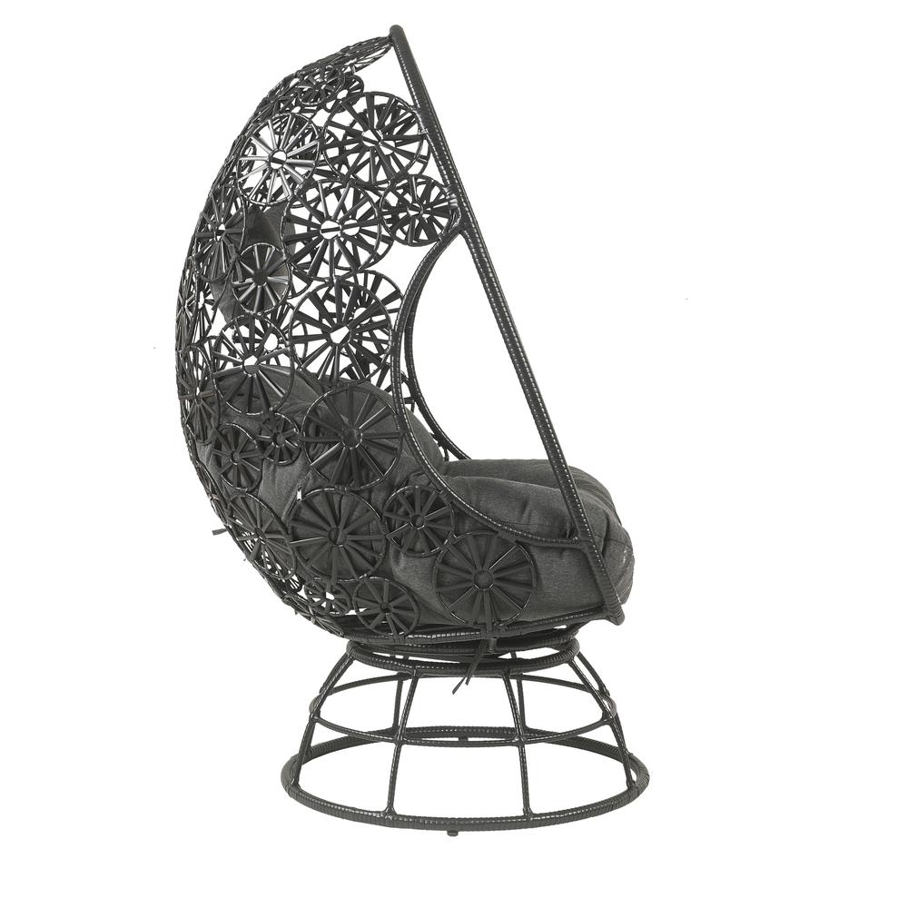 Hikre Patio Lounge Chair & Side Table, Clear Glass, Charcoal Fabric & Black Wicker (45113). Picture 1