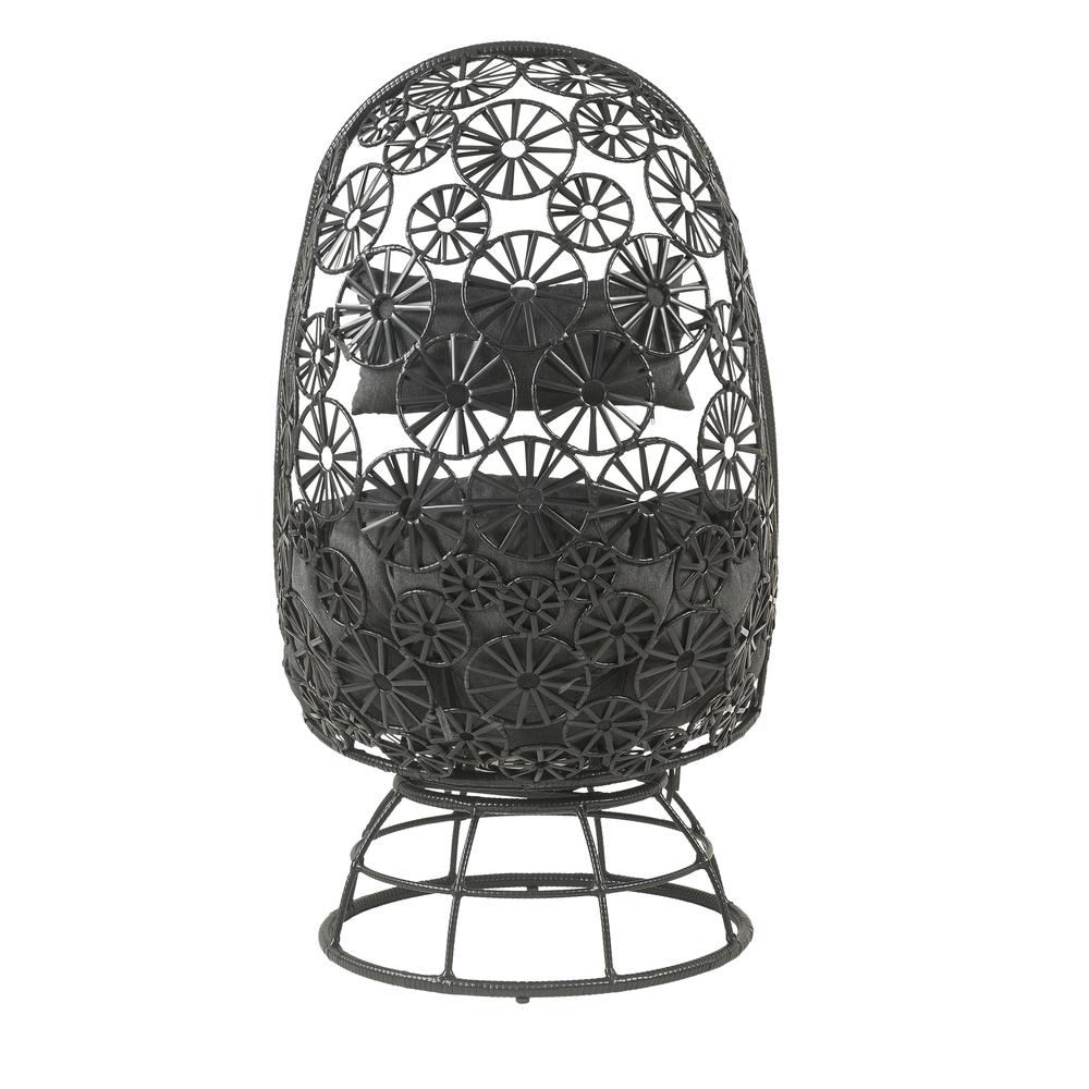 Hikre Patio Lounge Chair & Side Table, Clear Glass, Charcoal Fabric & Black Wicker (45113). Picture 2