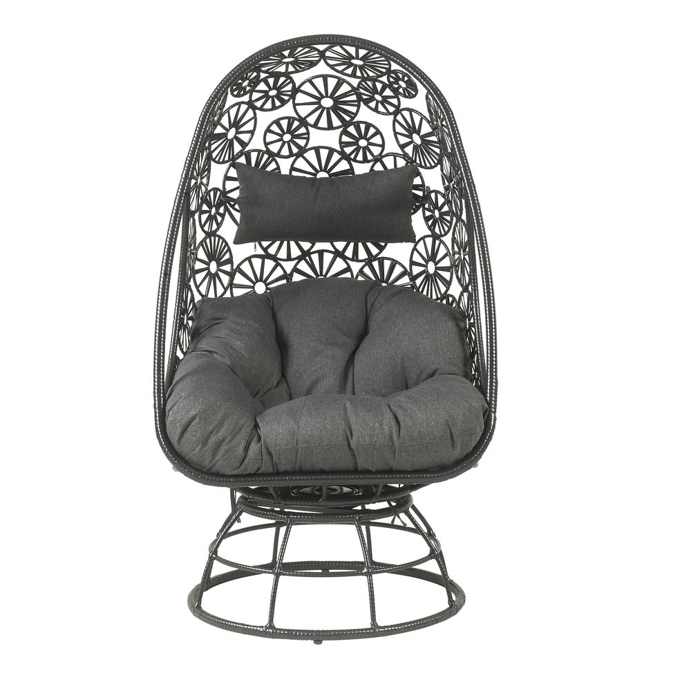 Hikre Patio Lounge Chair & Side Table, Clear Glass, Charcoal Fabric & Black Wicker (45113). Picture 3