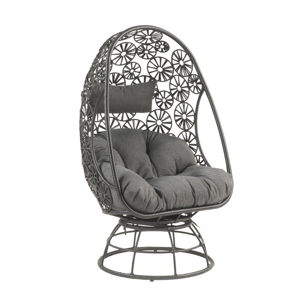 Hikre Patio Lounge Chair & Side Table, Clear Glass, Charcoal Fabric & Black Wicker (45113). Picture 6