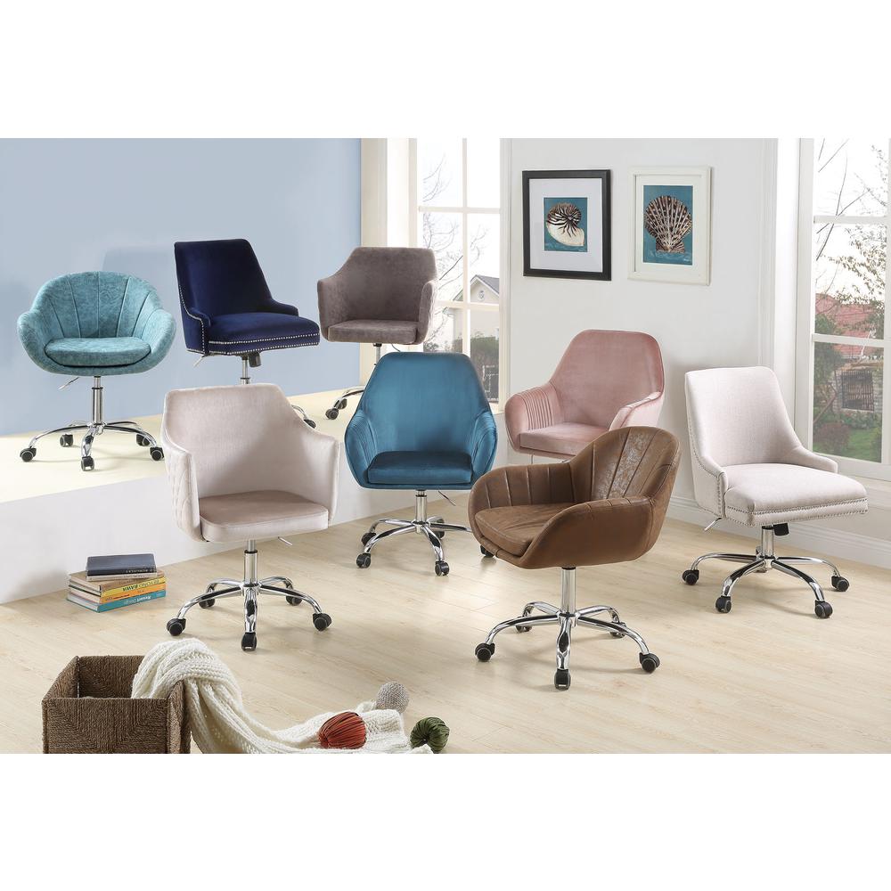 Eimer Office Chair, Peach Velvet & Chrome. Picture 1
