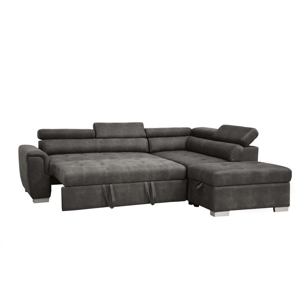 Thelma Sectional Sofa w/Sleeper & Ottoman, Gray Polished Microfiber (1Set/2Ctn). Picture 2
