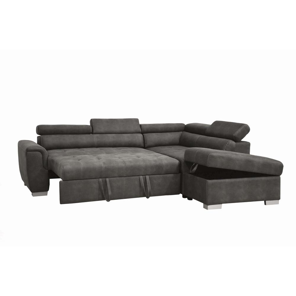 Thelma Sectional Sofa w/Sleeper & Ottoman, Gray Polished Microfiber (1Set/2Ctn). Picture 3