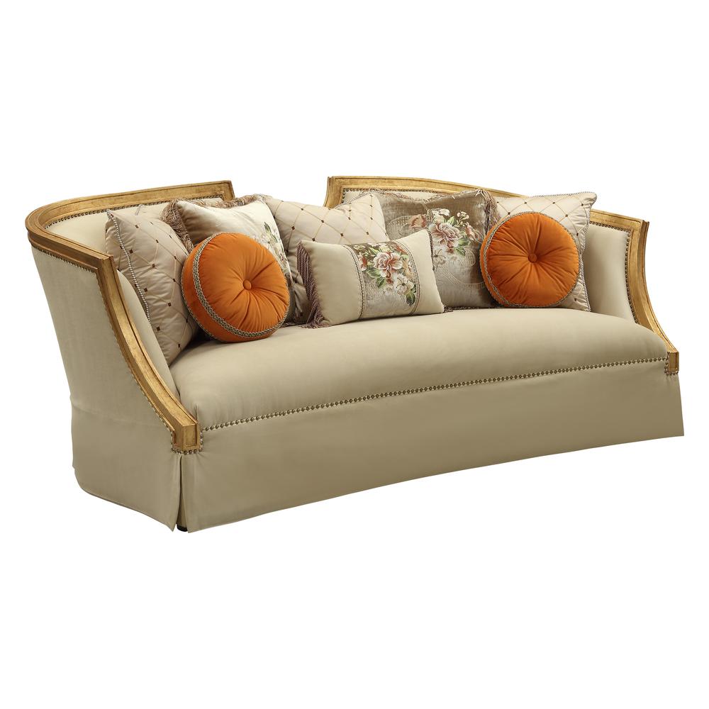 Daesha Sofa w/8 Pillows, Tan Flannel & Antique Gold (50835). Picture 1