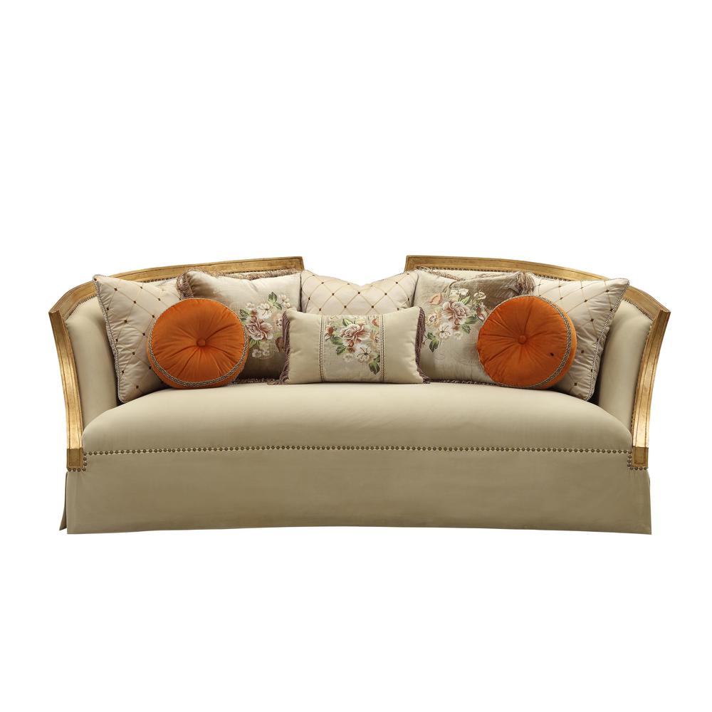 Daesha Sofa w/8 Pillows, Tan Flannel & Antique Gold (50835). Picture 4