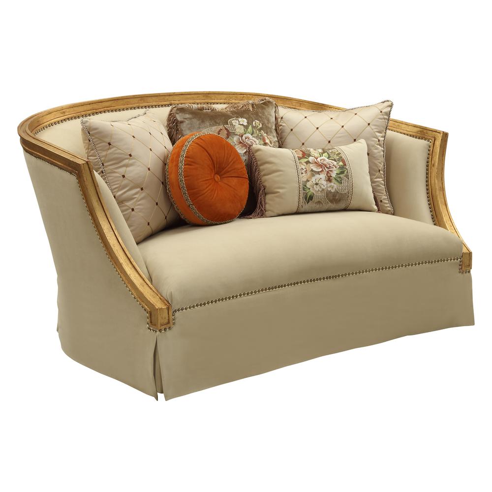 Daesha Loveseat w/5 Pillows, Tan Flannel & Antique Gold (50836). Picture 1