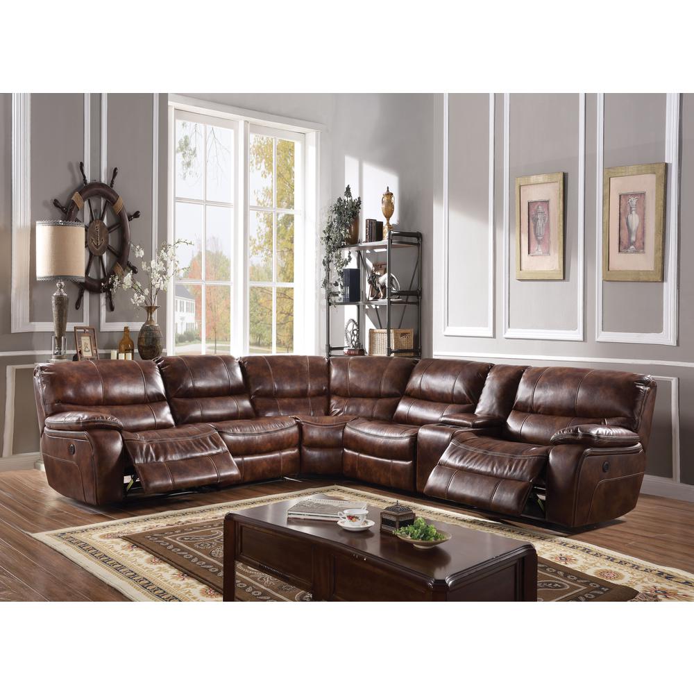 ACME Brax Sectional Sofa (Power Motion), 2-Tone Brown Leather Gel (1Set/6Ctn). Picture 1