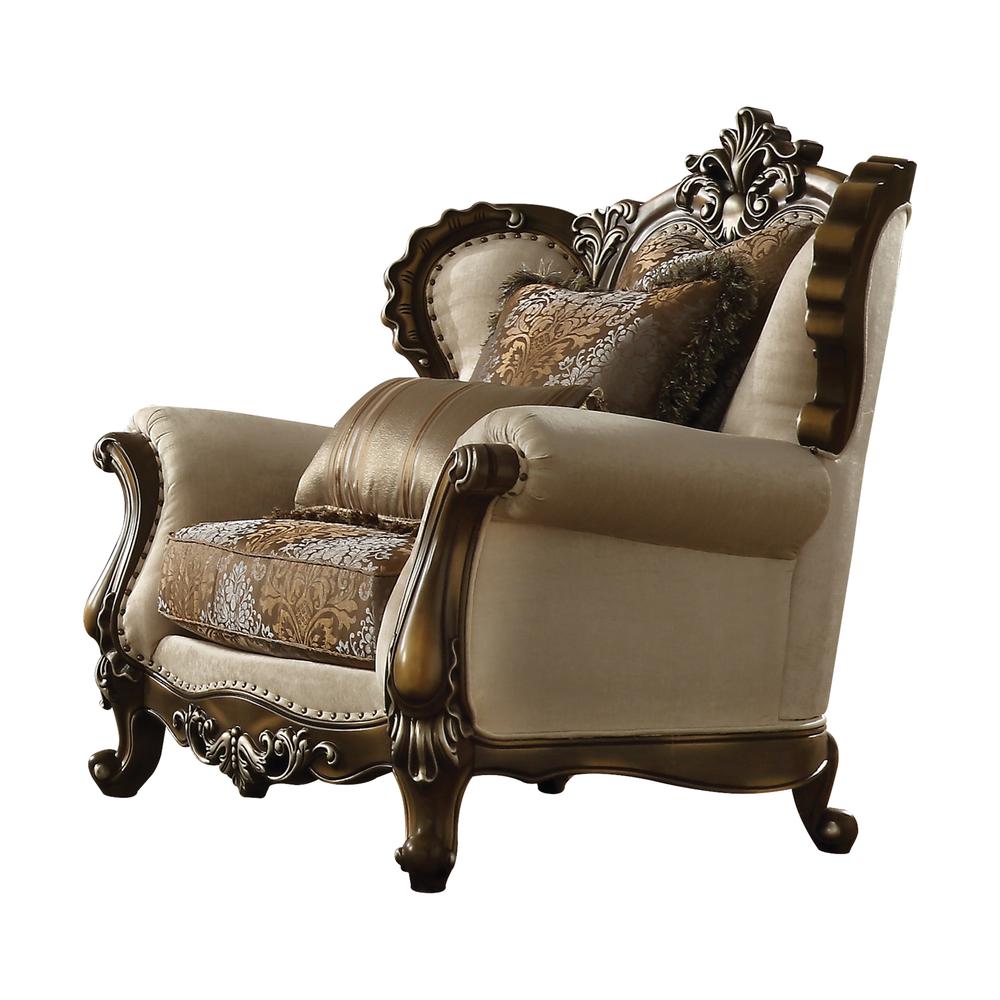 Latisha Chair w/2 Pillow, Tan, Pattern Fabric & Antique Oak  (52117). Picture 1