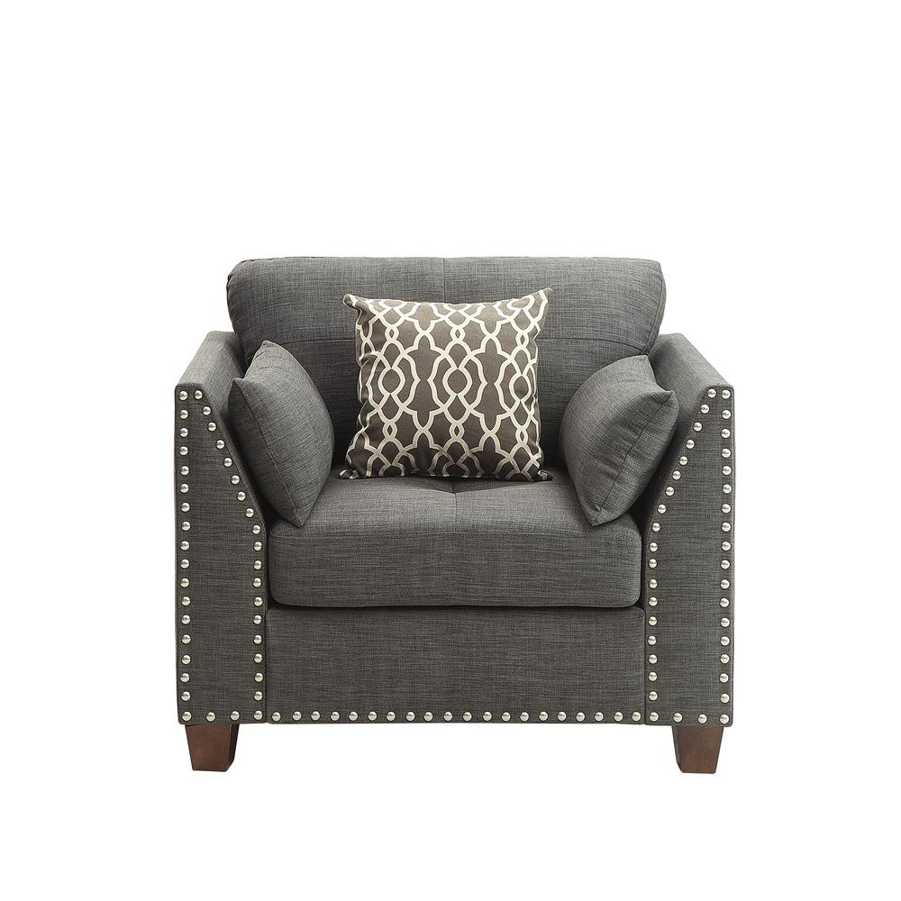 Laurissa Chair w/3 Pillows, Light Charcoal Linen. Picture 3