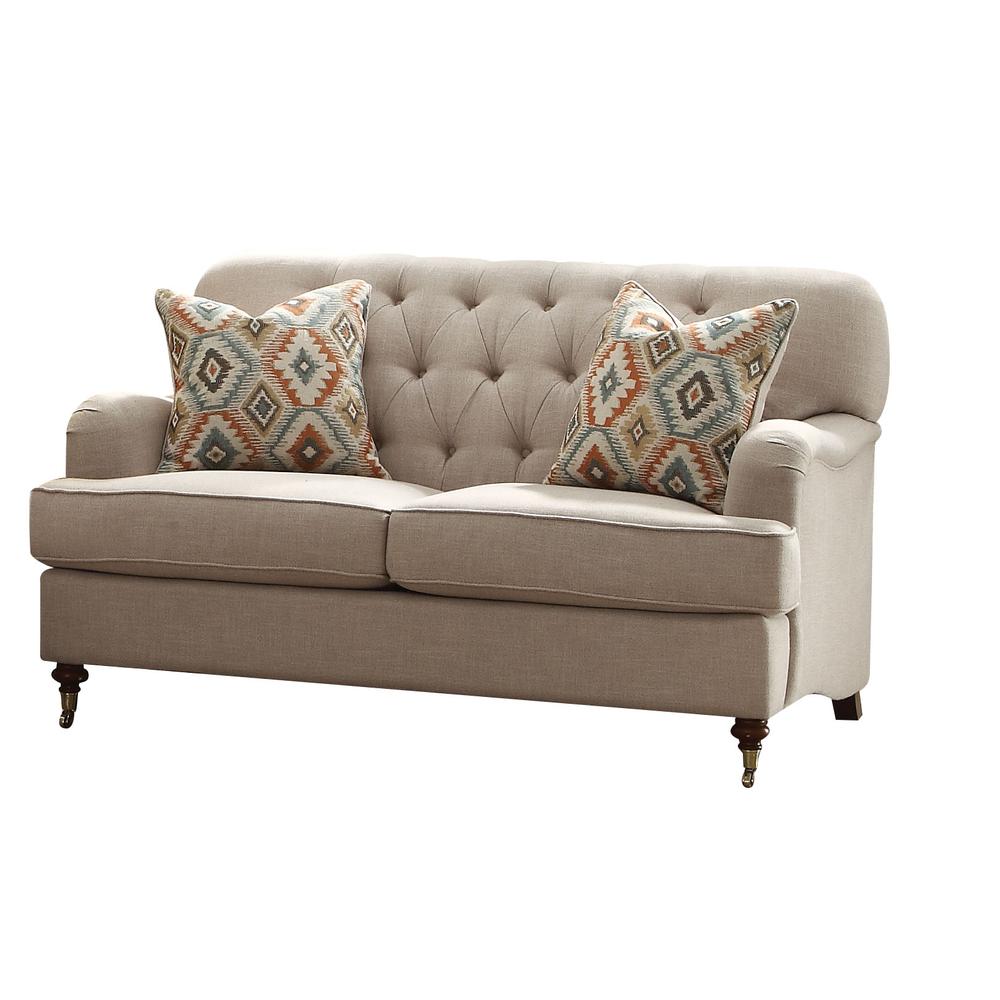 Loveseat (w/2 Pillows), Beige Fabric 52581. Picture 1