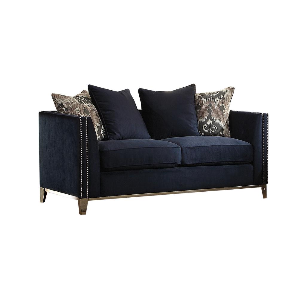 Loveseat (w/4 Pillows), Blue Fabric 52831. Picture 1