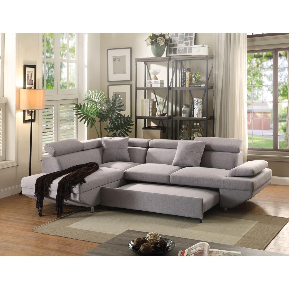 ACME Jemima Sectional Sofa w/Sleeper, Gray Fabric (1Set/2Ctn). Picture 1