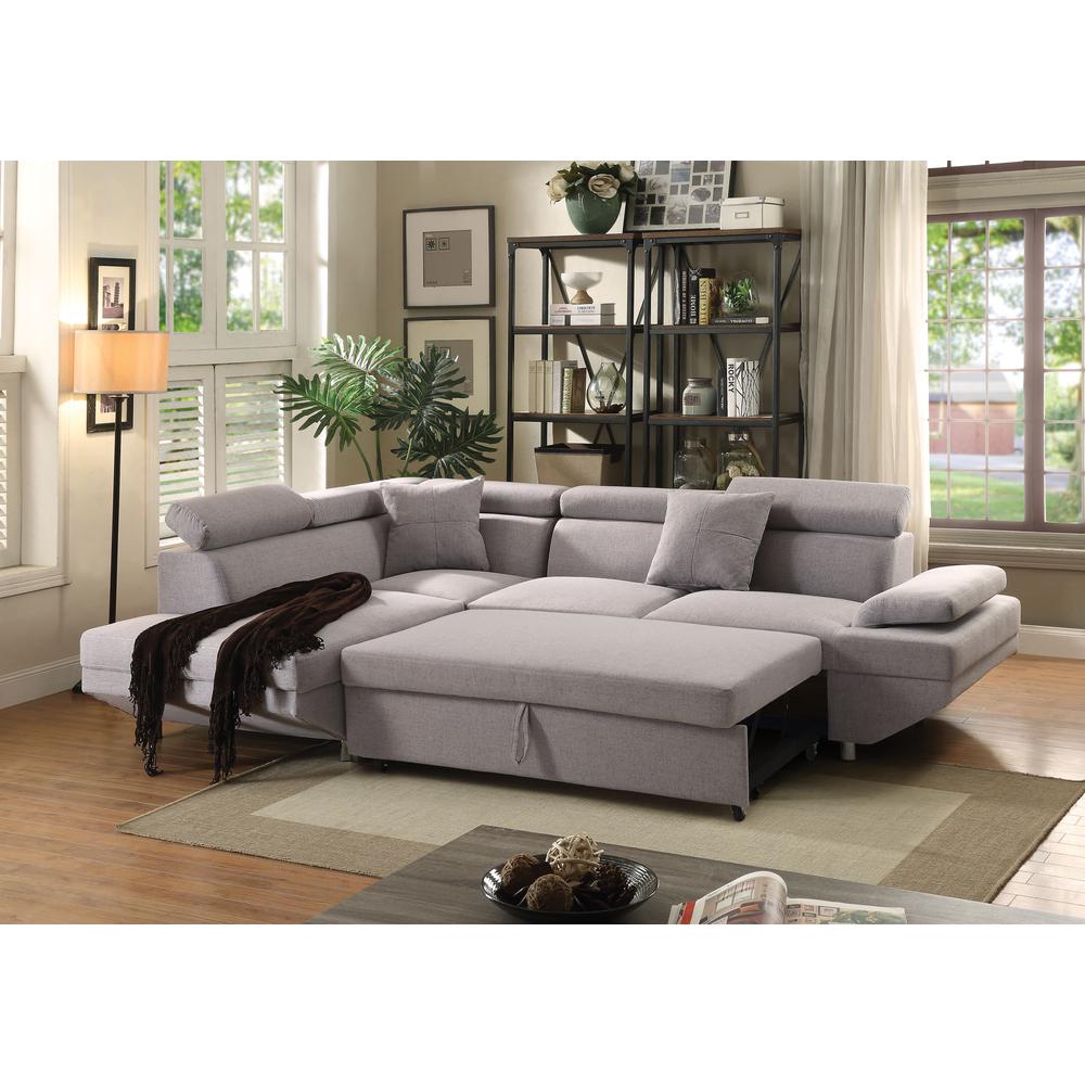 ACME Jemima Sectional Sofa w/Sleeper, Gray Fabric (1Set/2Ctn). Picture 2