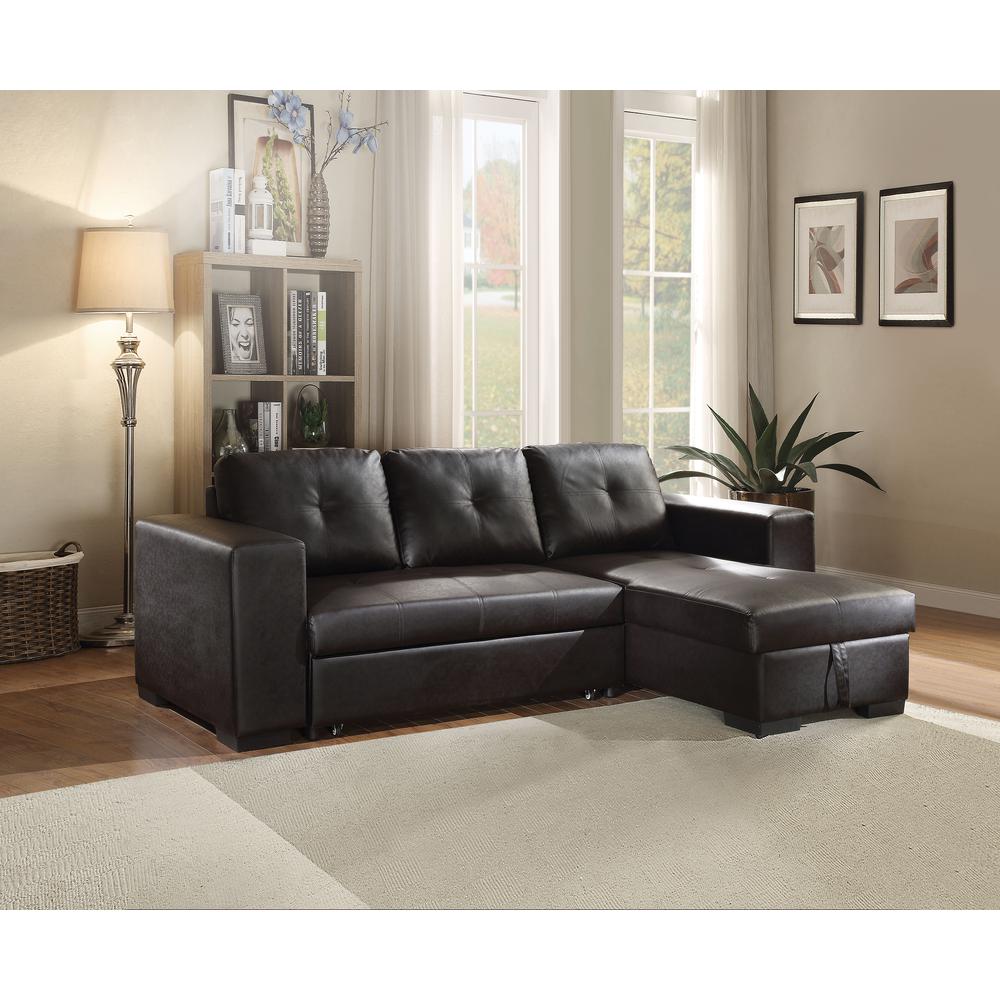 ACME Lloyd Sectional Sofa w/Sleeper, Black PU (1Set/2Ctn). Picture 1