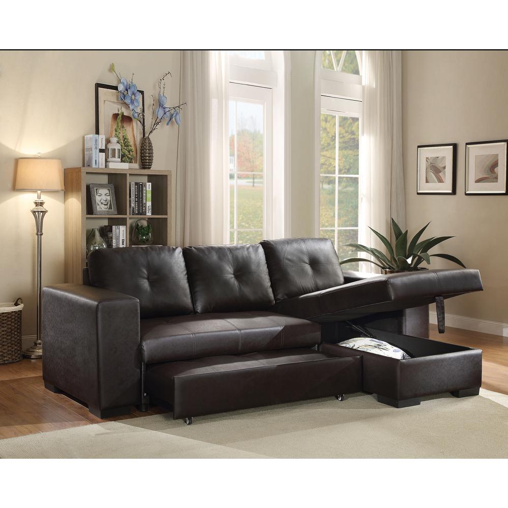 ACME Lloyd Sectional Sofa w/Sleeper, Black PU (1Set/2Ctn). Picture 2