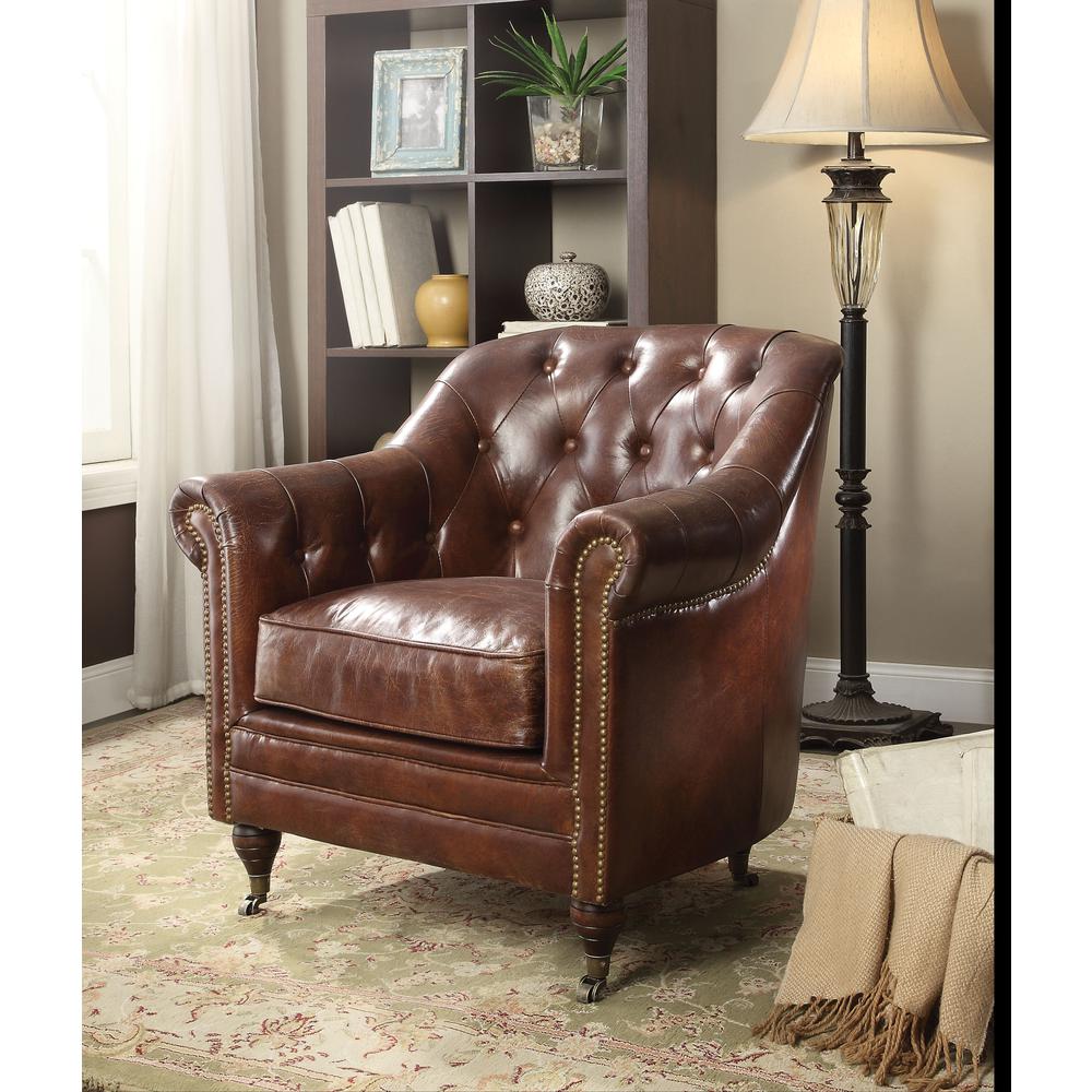 Chair, Vintage Dark Brown Top Grain Leather. Picture 2