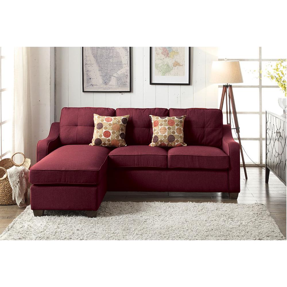 Cleavon II Sectional Sofa & 2 Pillows, Red Linen (53740). Picture 18