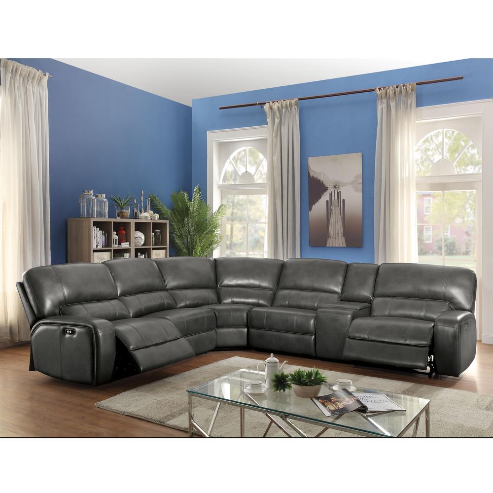 ACME Saul Sectional Sofa (Power Motion/USB Dock), Gray Leather-Aire (1Set/6Ctn). Picture 1