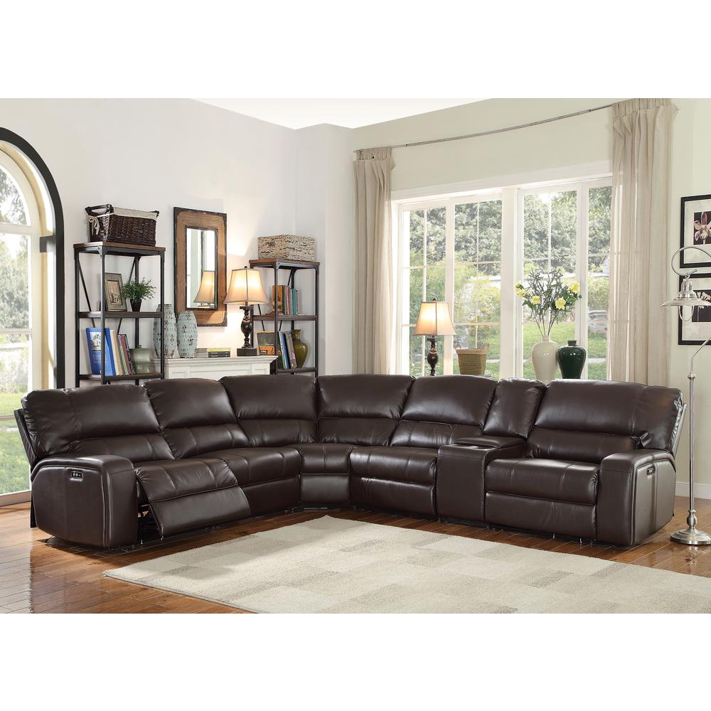 ACME Saul Sectional Sofa (Power Motion/USB Dock), Espresso Leather-Aire (1Set/6Ctn). Picture 1