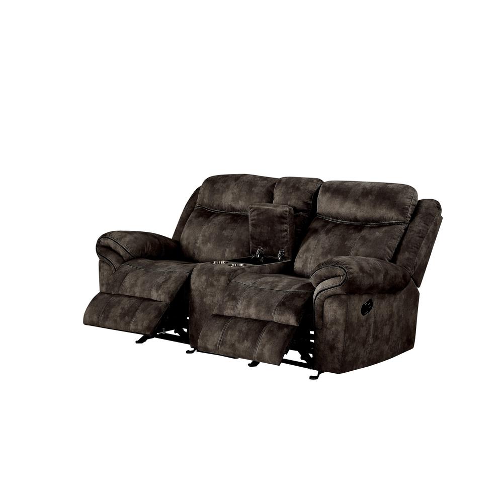 Loveseat w/USB Dock & Console (Glider & Motion), 2-Tone Chocolate Velvet 55021. Picture 3